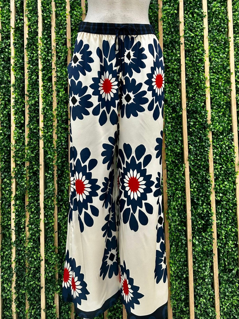 Ivory Navy Deco Floral Pant