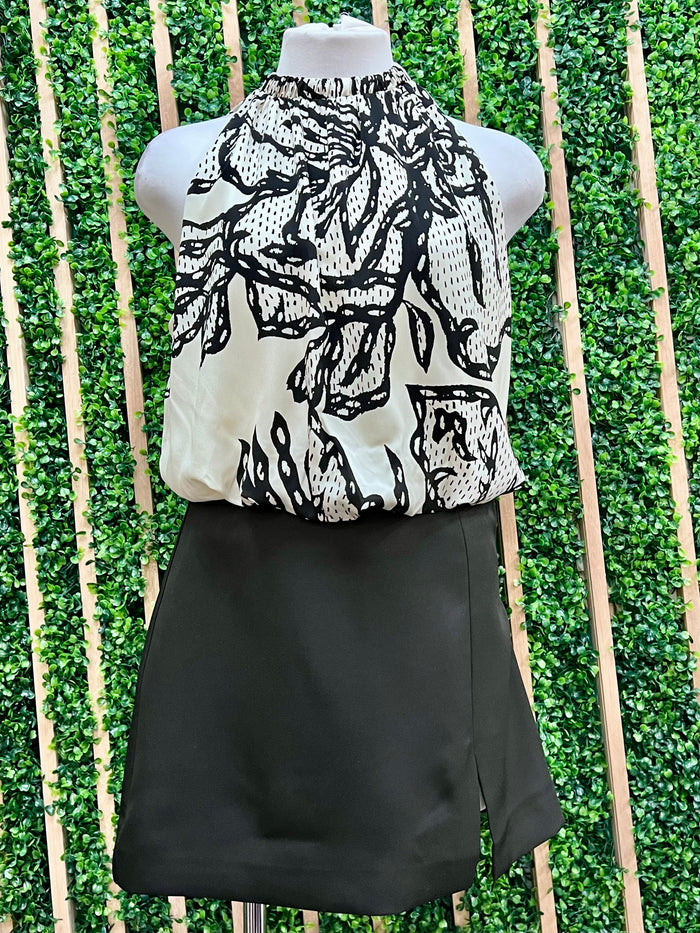 Ivory Chantilly Print Elastic Crop Top