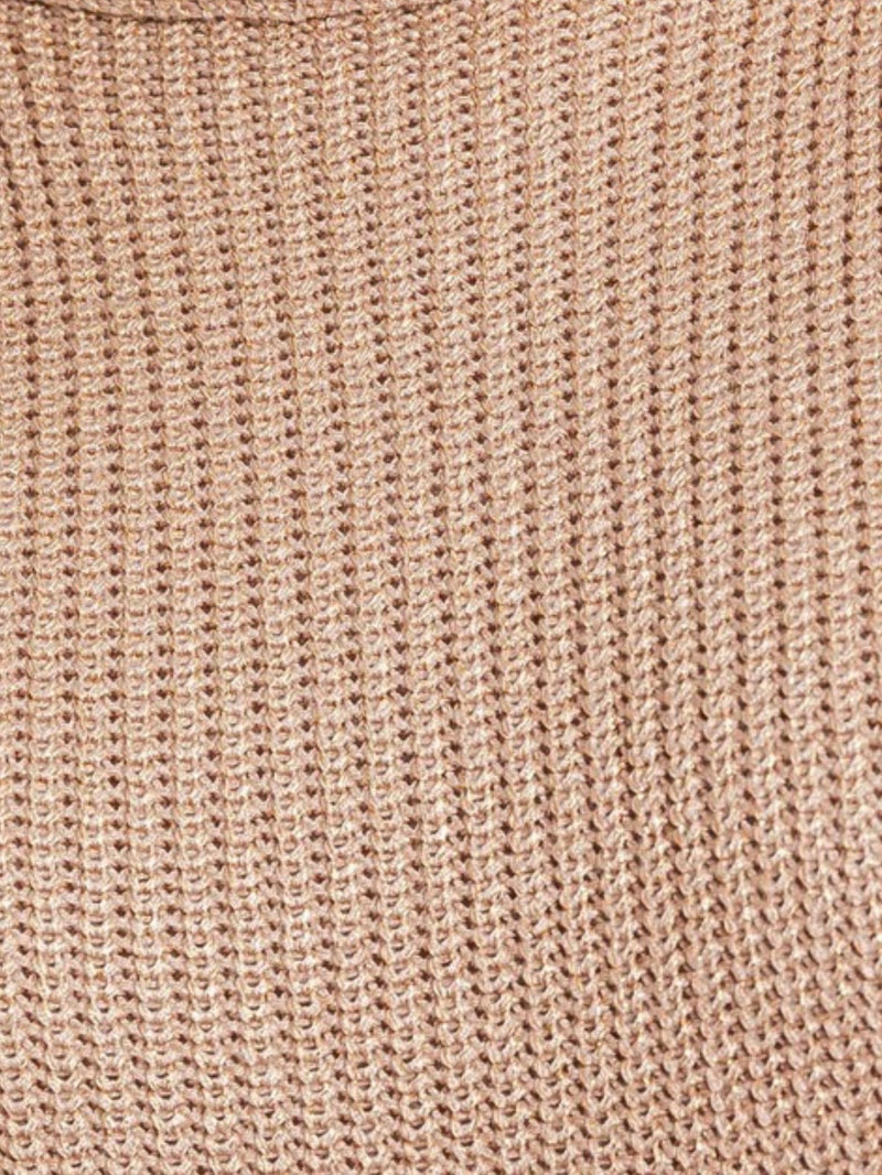Taupe Metallic High Neck Knit Top