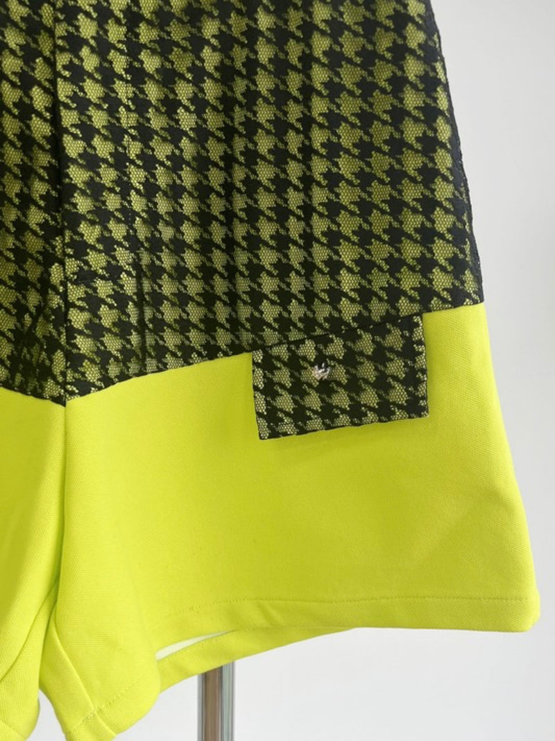 Neon Green Black Houndstooth Detail Short Pant