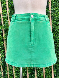 Green Denim Fitted Skort