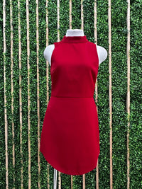 Scarlet High Neck Curve Hem Short Dress