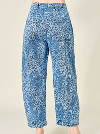 Denim Blue Leopard Print Barrel Jeans