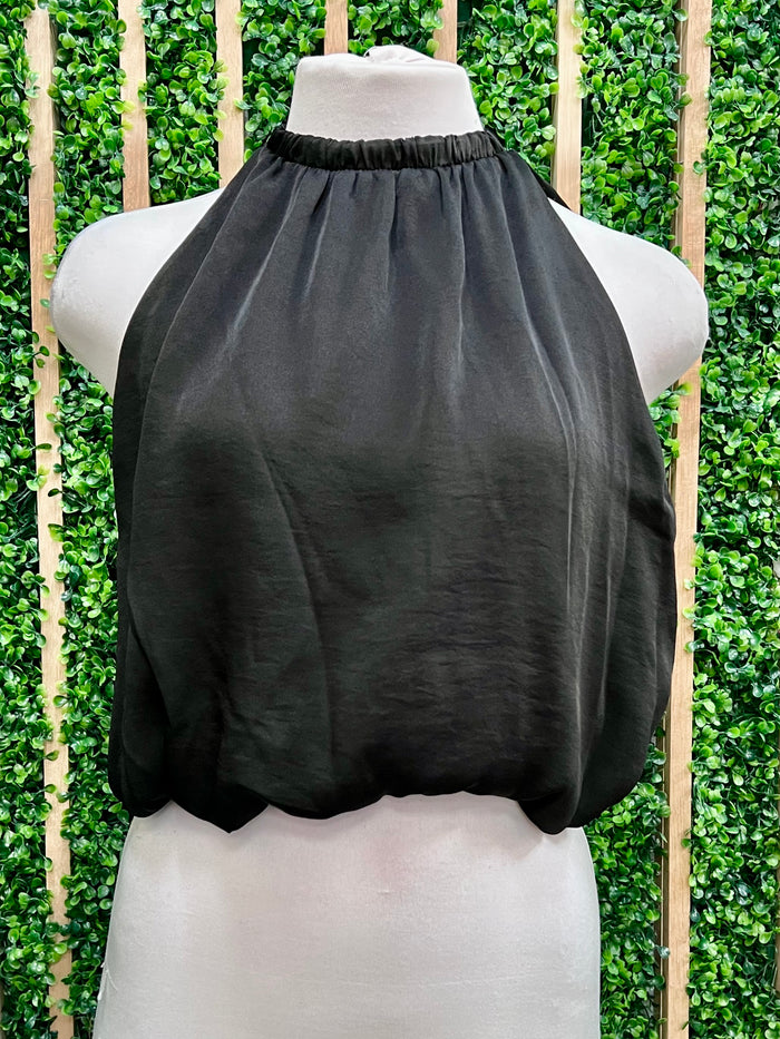 Washed Poly High Neck Bubble Crop Top