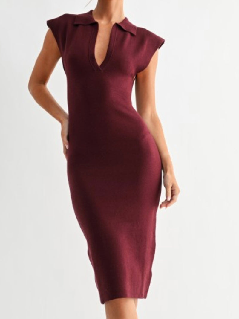 Sleek Collar Midi Dress