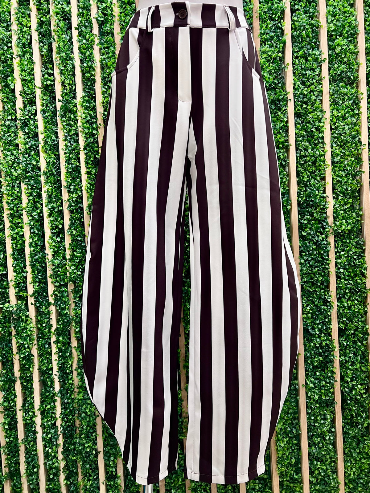 Vertical Stripe Barrel Pants