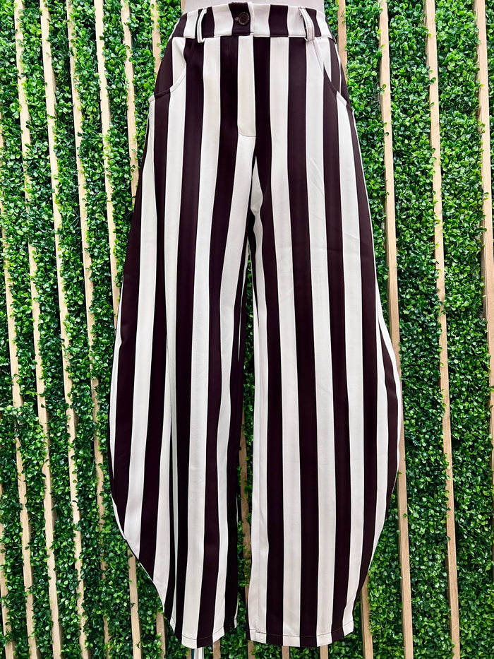 Vertical Stripe Barrel Pants