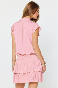 Blush Pleat Detail Neck And Sleeves Short Dress