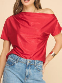 Metallic Off Shoulder Short Sleeve Top