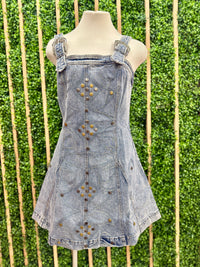 Studded Western Denim Buckle Detail Short Dress