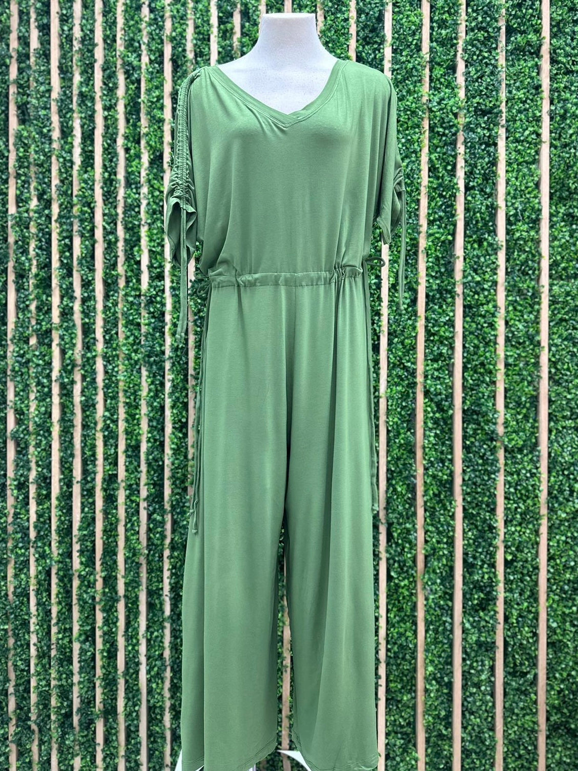 Light Olive Cinched Waist Kimono Junpsuit