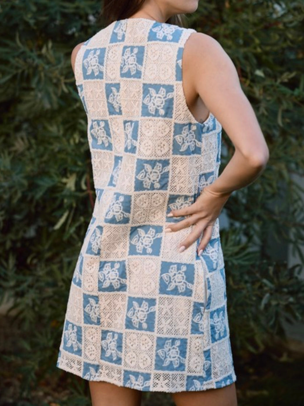 Denim Crochet Patchwork Short Dress