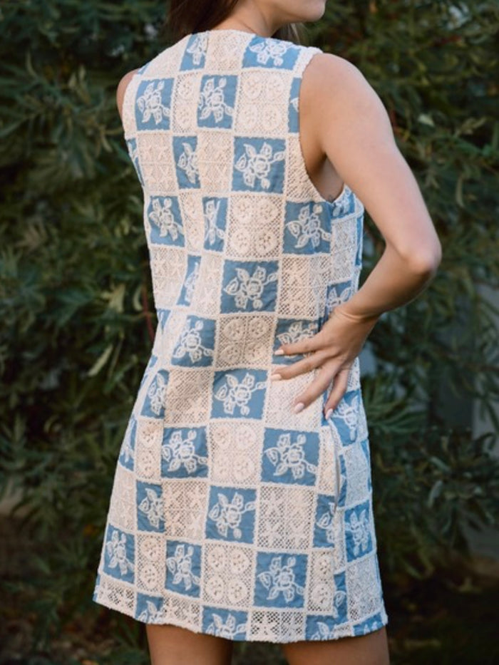 Denim Crochet Patchwork Short Dress