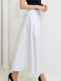 White Textured and Belted A Line Midi Skirt