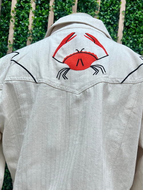 Beige Embroidered Crop Jacket