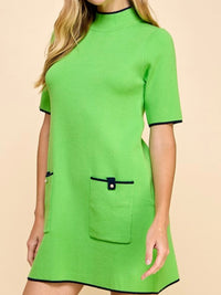 Green Front Pockets Knit Dress