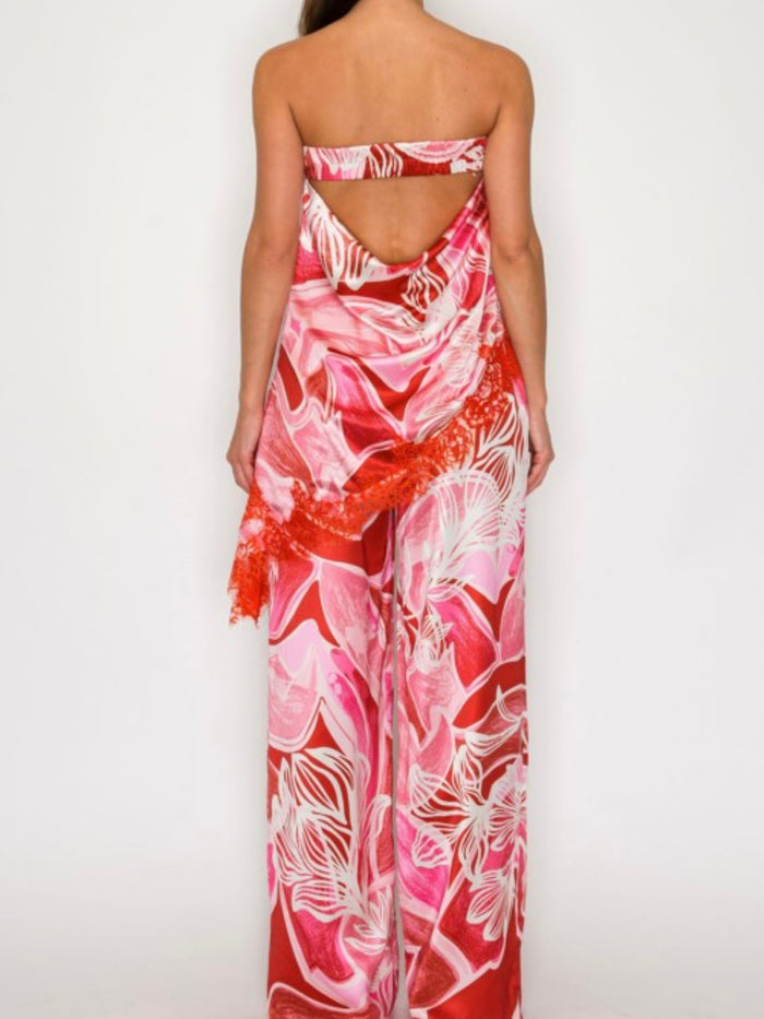 Red Print Lace Wide Leg Pant