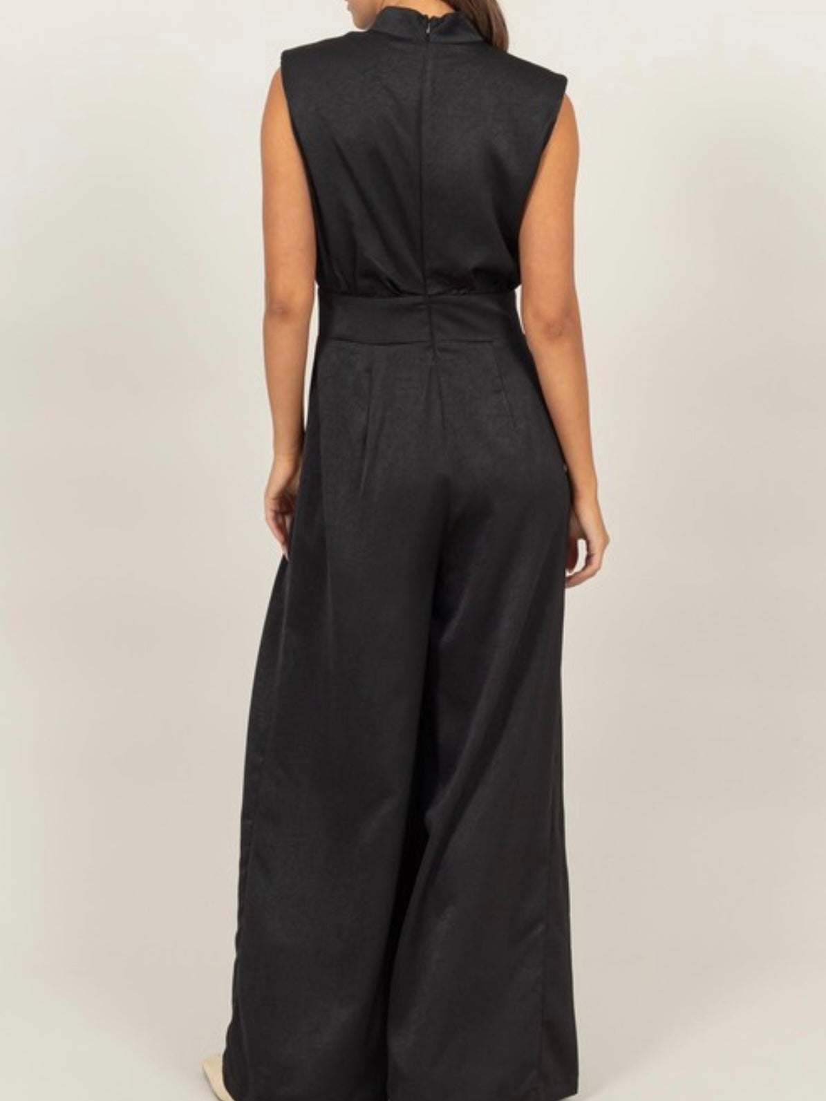 High Neck Sleeveless Wide Leg Satin Jumpsuit