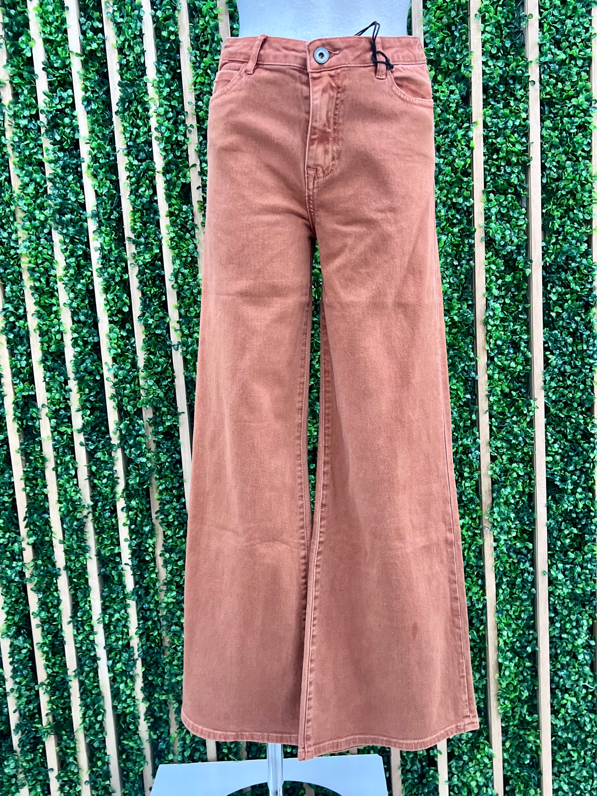 Brown Cotton Blend Wide Leg Jeans