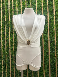 Brooch Detail V Neck Bodysuit