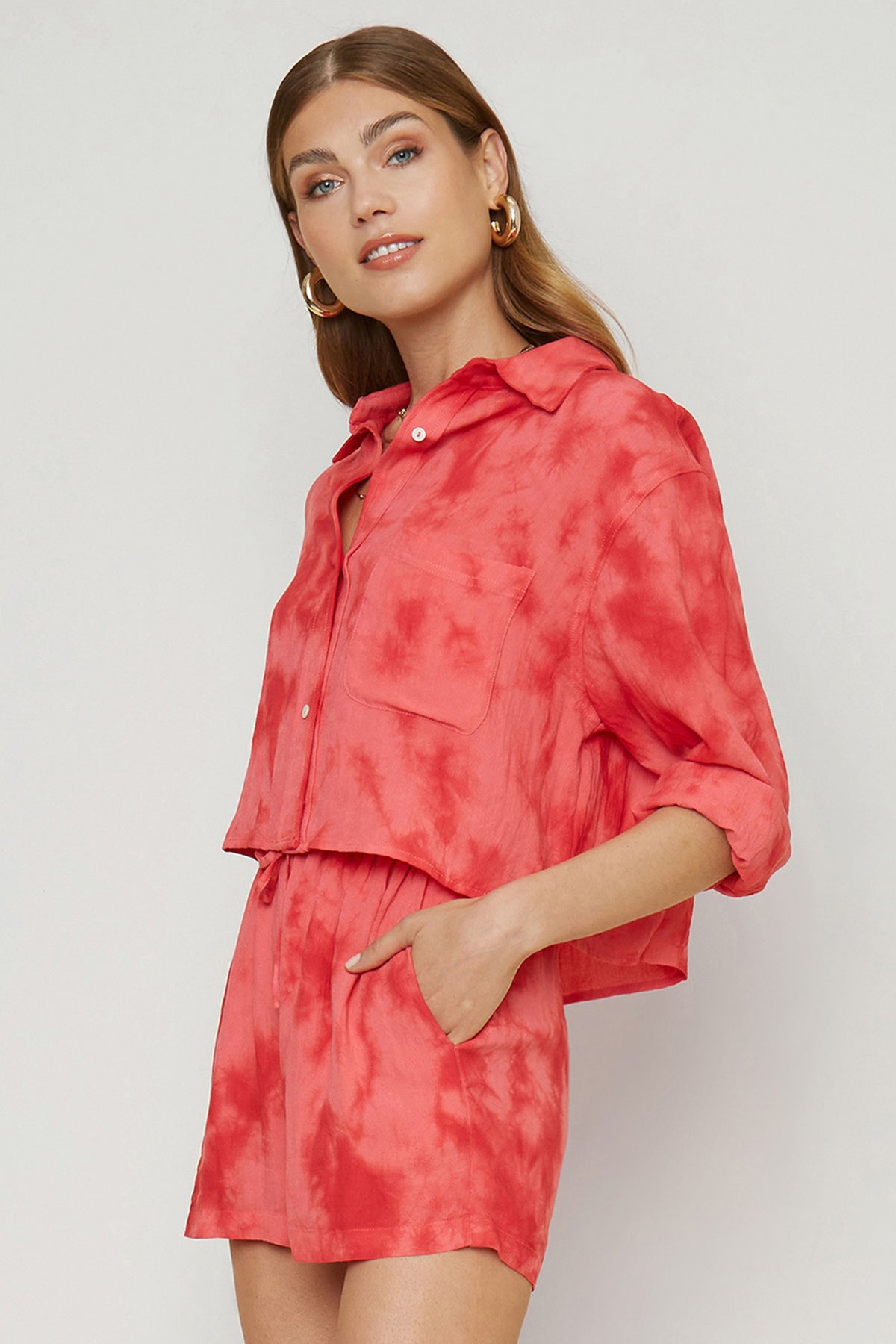 Sunset Tie-Dye Button-Up Shirt & Shorts Set