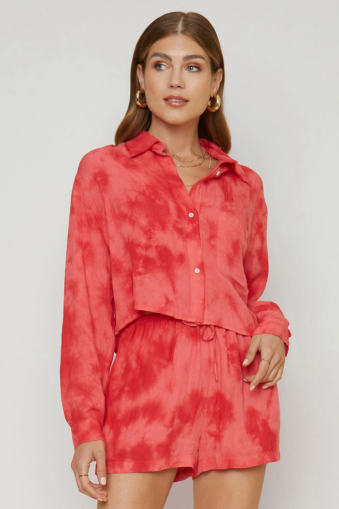 Sunset Tie-Dye Button-Up Shirt & Shorts Set
