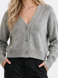 Grey Star Embellished V-Neck Cardigan
