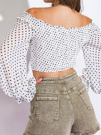 White Polka Dot Off Shoulder Top