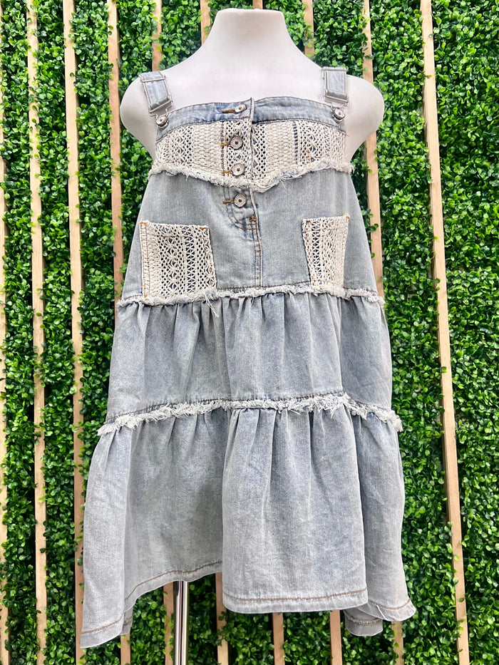 Lace Frayed Denim Skirt Overall