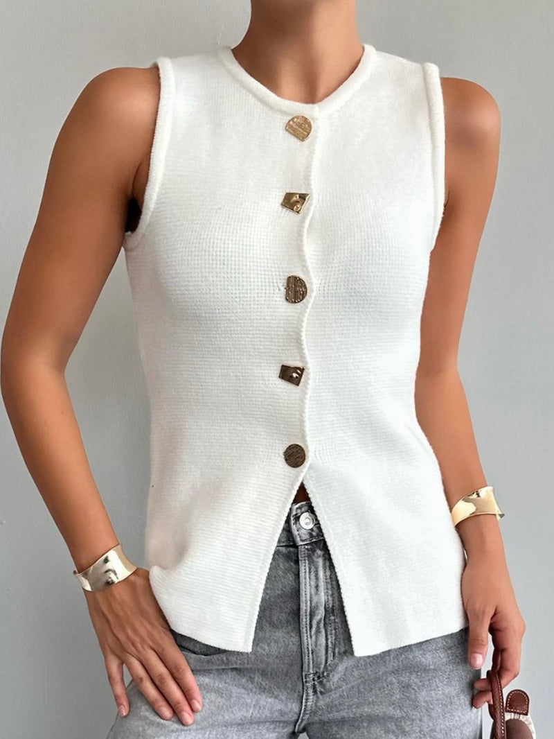 Unique Gold Buttons Detail Knit Vest Top