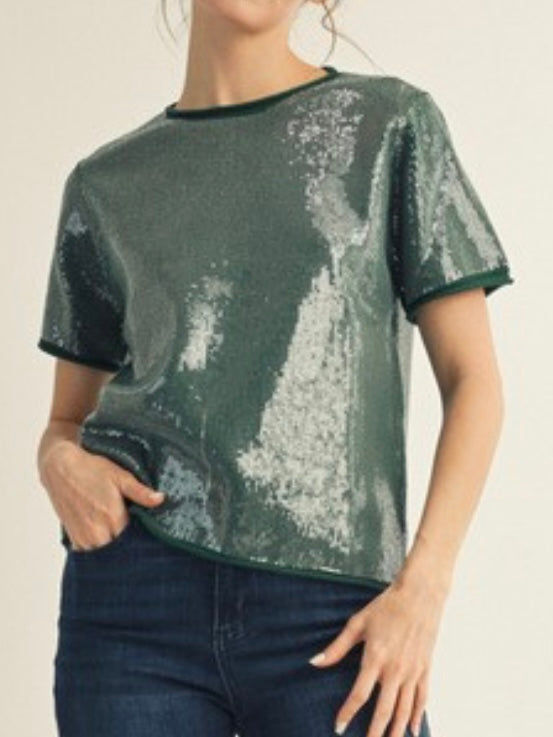 Tiny Sequins Covered Short Sleeve Top