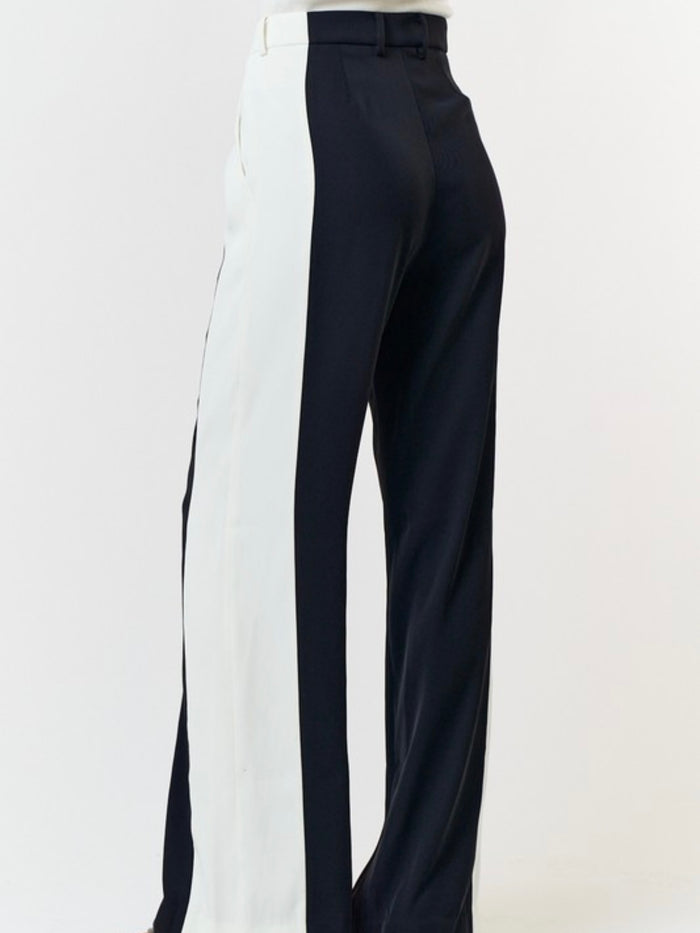 Black White Side Panel Wide Leg Pant