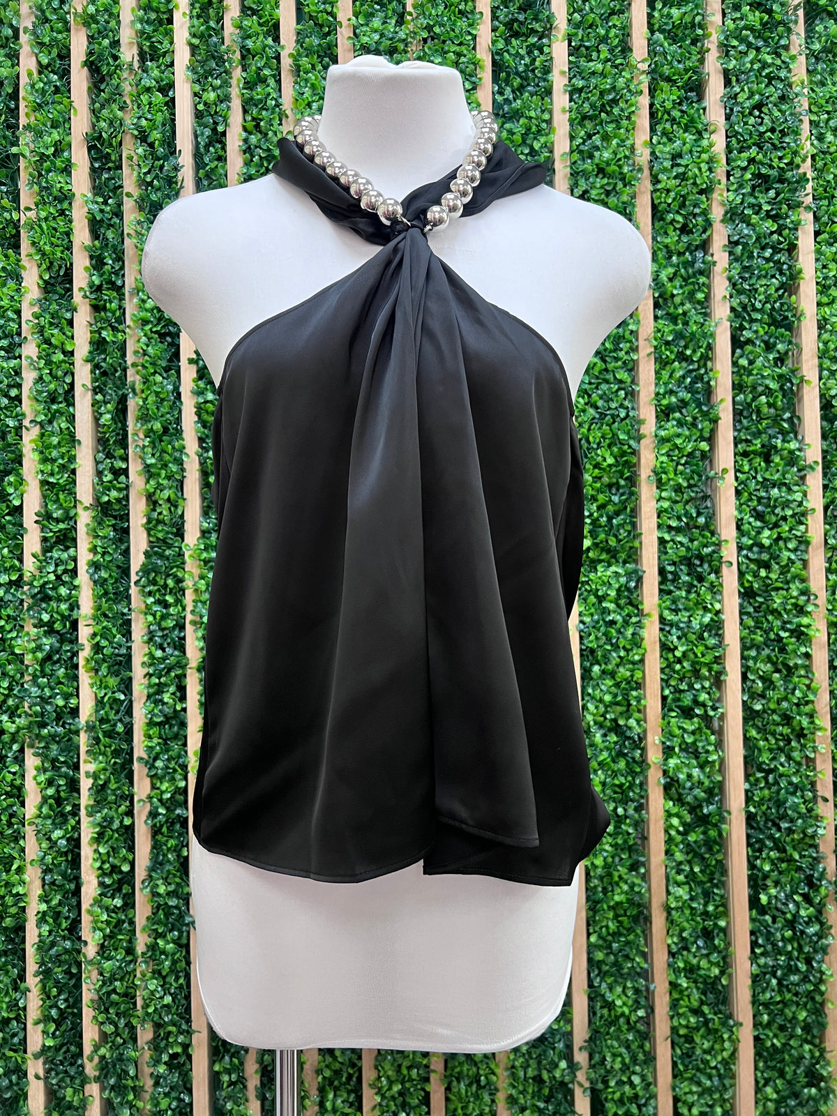 Satin Tank Top With Metallic Silver Beading Accent