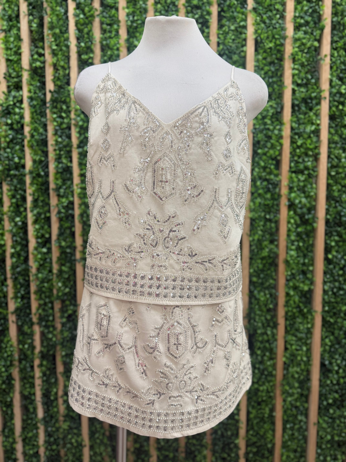 Silver Embroidery Linen Skort
