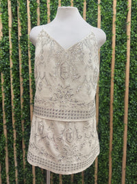 Silver Embroidery Linen Skort