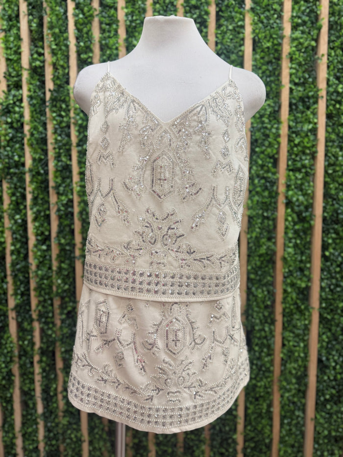Silver Embroidery Linen Top