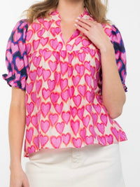 Pink HEarts Short Sleeve Blouse