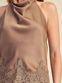Satin Halter Top with Lace Trim