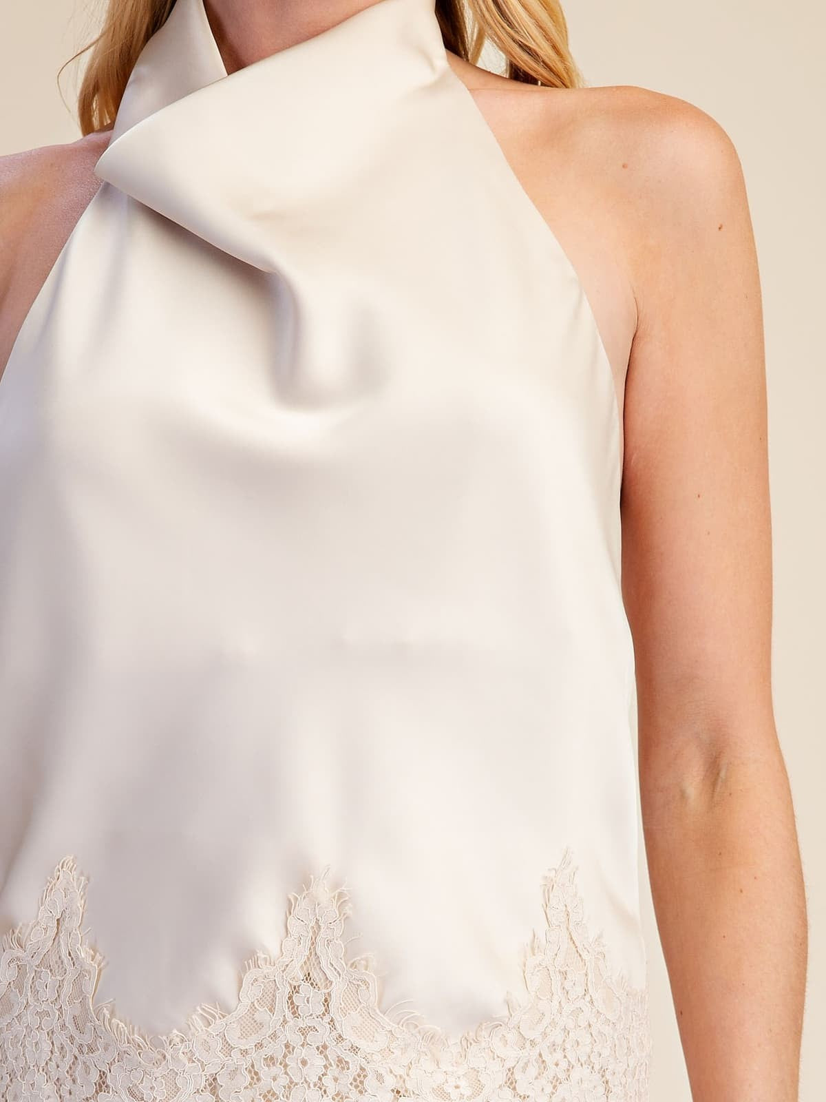 Satin Halter Top with Lace Trim