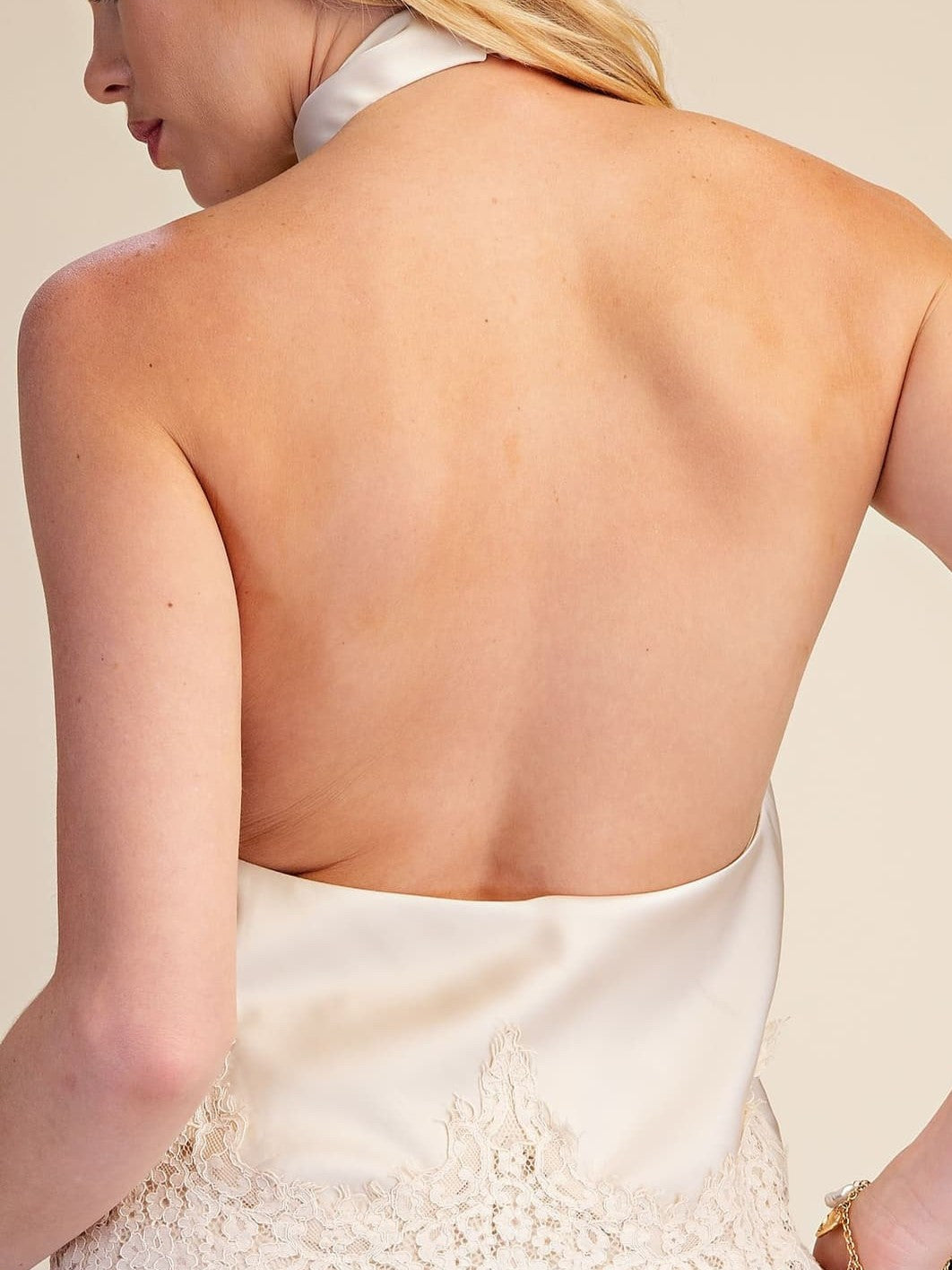 Satin Halter Top with Lace Trim
