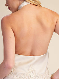 Satin Halter Top with Lace Trim