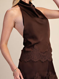Satin Halter Top with Lace Trim