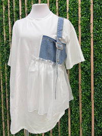 Denim and Tulle Detail T SHirt