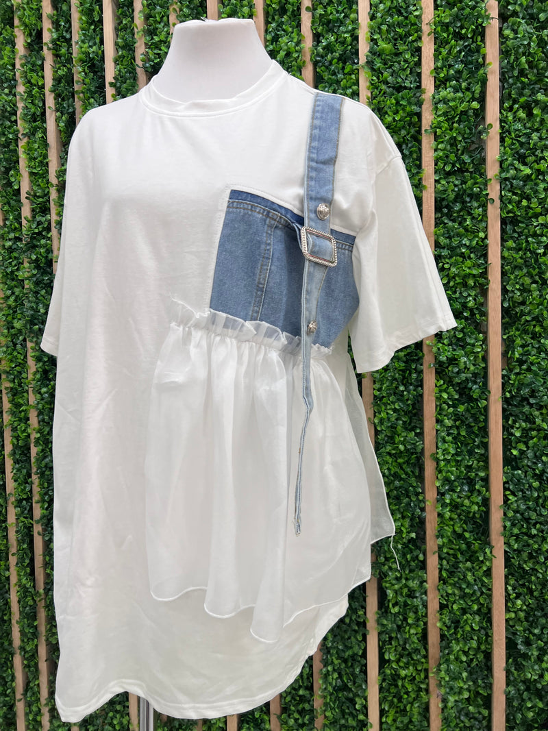 Denim and Tulle Detail T SHirt