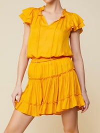 Delicate Short Sleeve Ruffled Short Dress