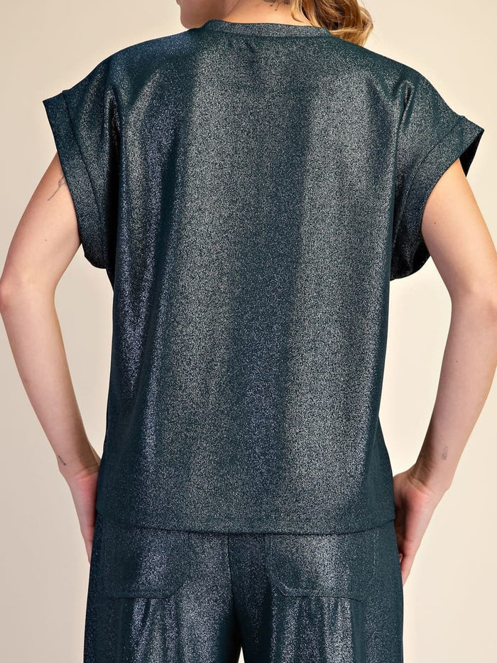 Hunter Green Metallic Wide-Leg Pants Set