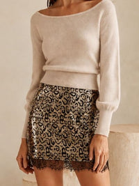 Leopard Sequin Lace Mini Skirt