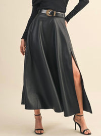 Side Slit Pleather Midi Skirt