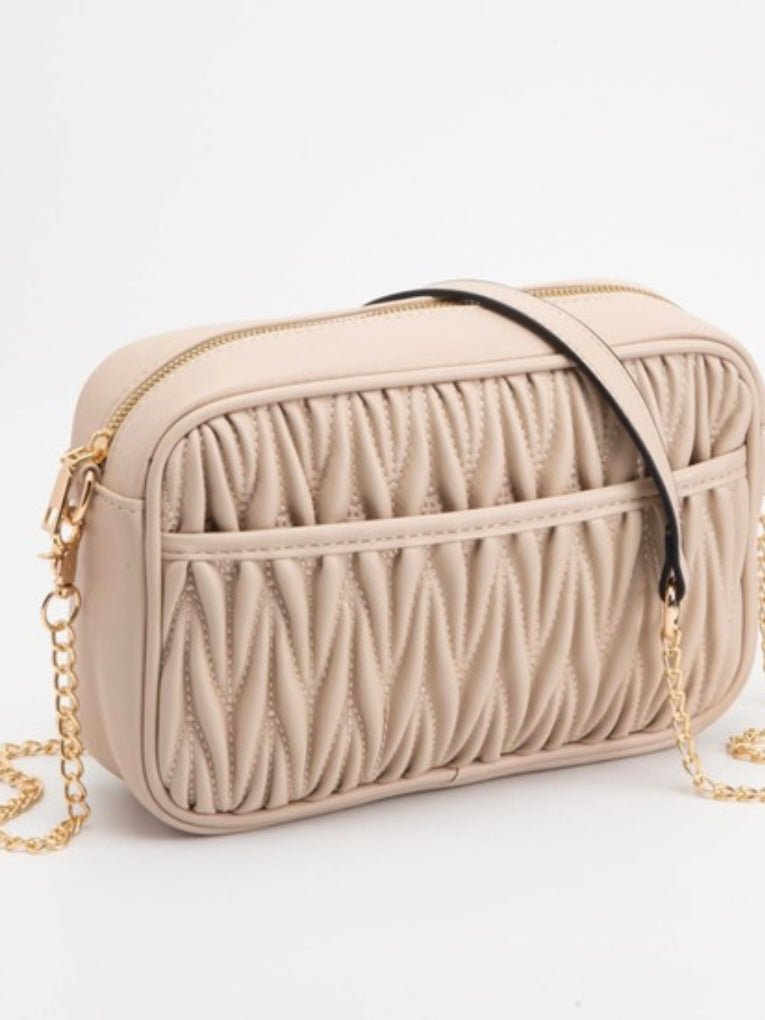 Textured Crossbody Bag with Chain Strap