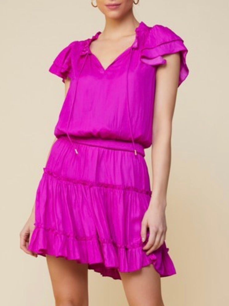 Delicate Short Sleeve Ruffled Short Dress